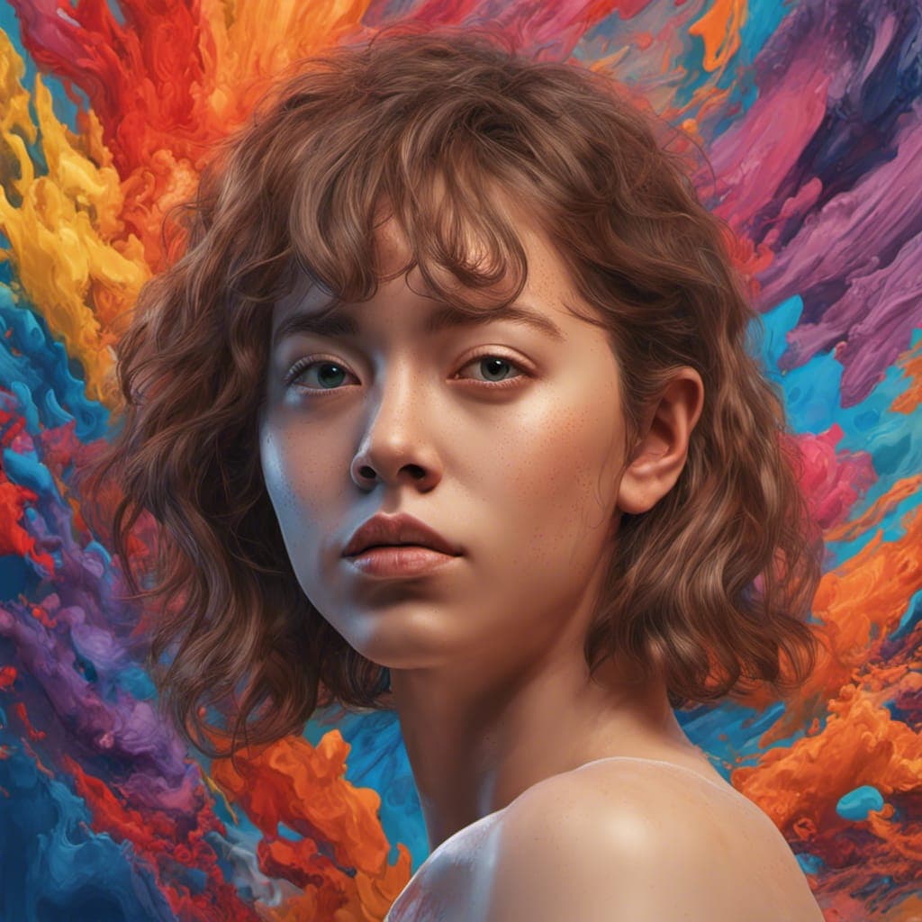 AI generated: Imagine an artist using AI to create a self-portrait that combines their physical appearance with el...