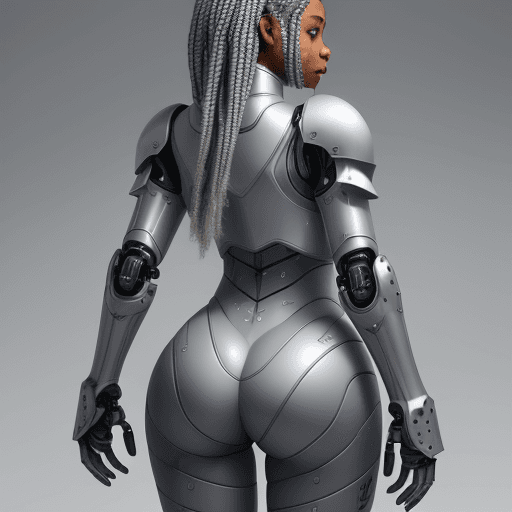 AI generated: 
1 African American girl, android, (grey cybersuit), (grey upper armor), mechanical arms, machinery,...