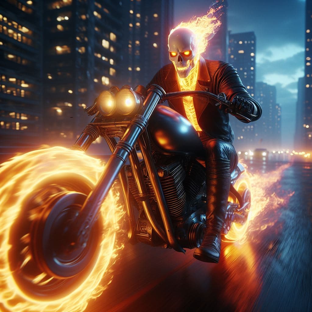 AI generated: Ghost Rider of Marvel, 8K, masterpiece, octane render, ray-tracing