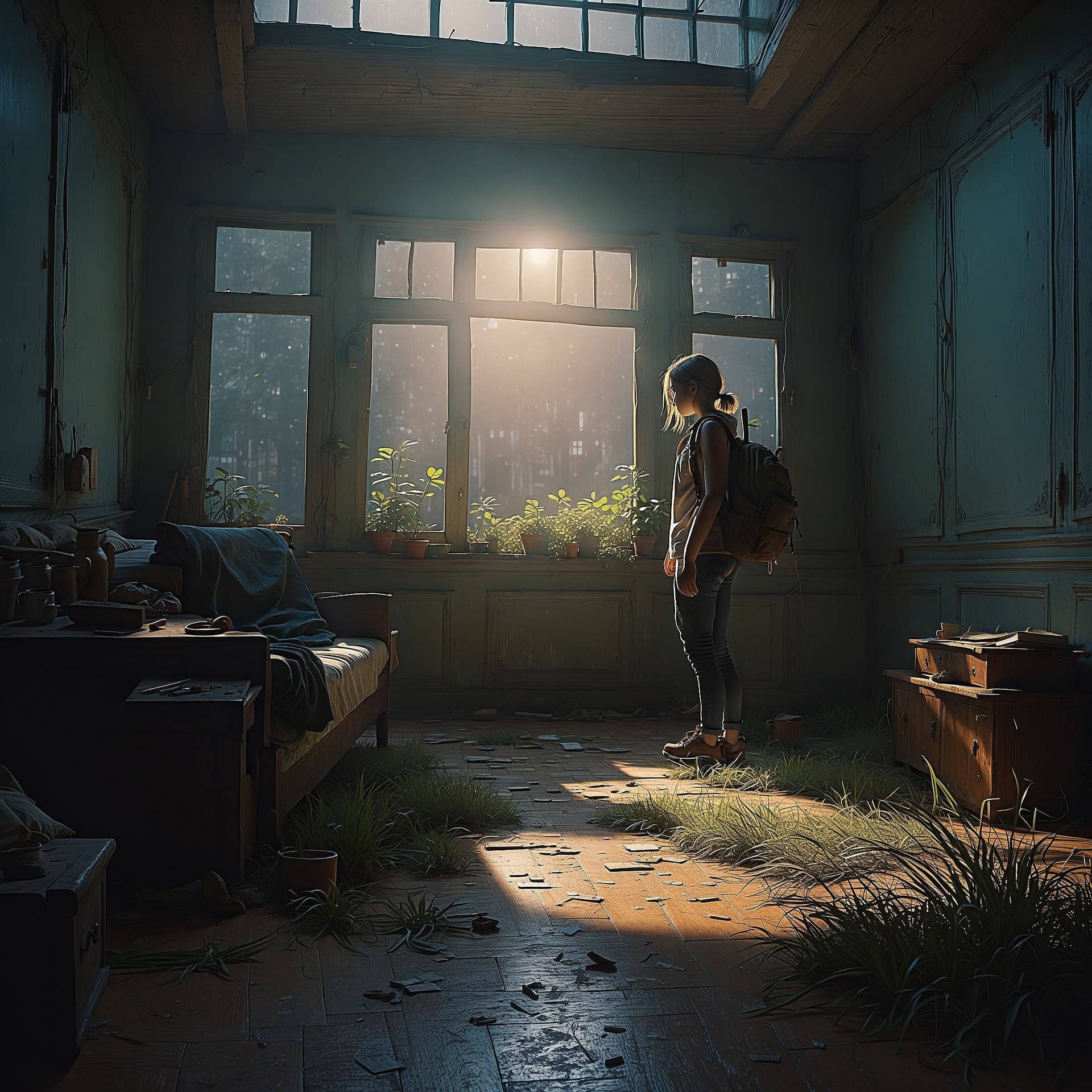AI generated: The Last of Us,photo,dynamic lights,realistic,8 k,