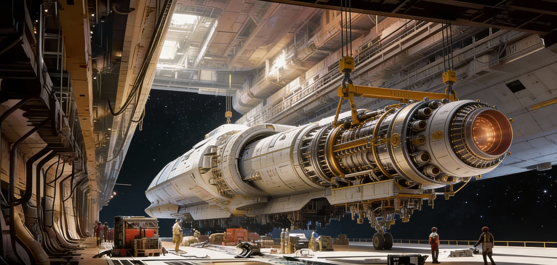 AI generated: Use the Reference Image to reimagine the View of the Futhesis ENGINES installation on any space vess...