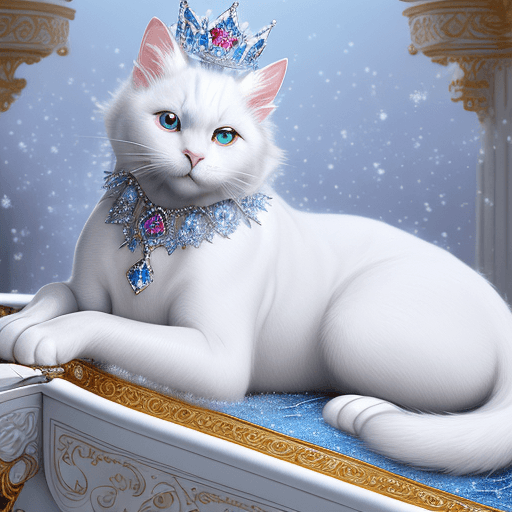 AI generated: Realistic Photo, insane detailed, color photo of a white cat with blue ruby jewels, an exquisite fel...