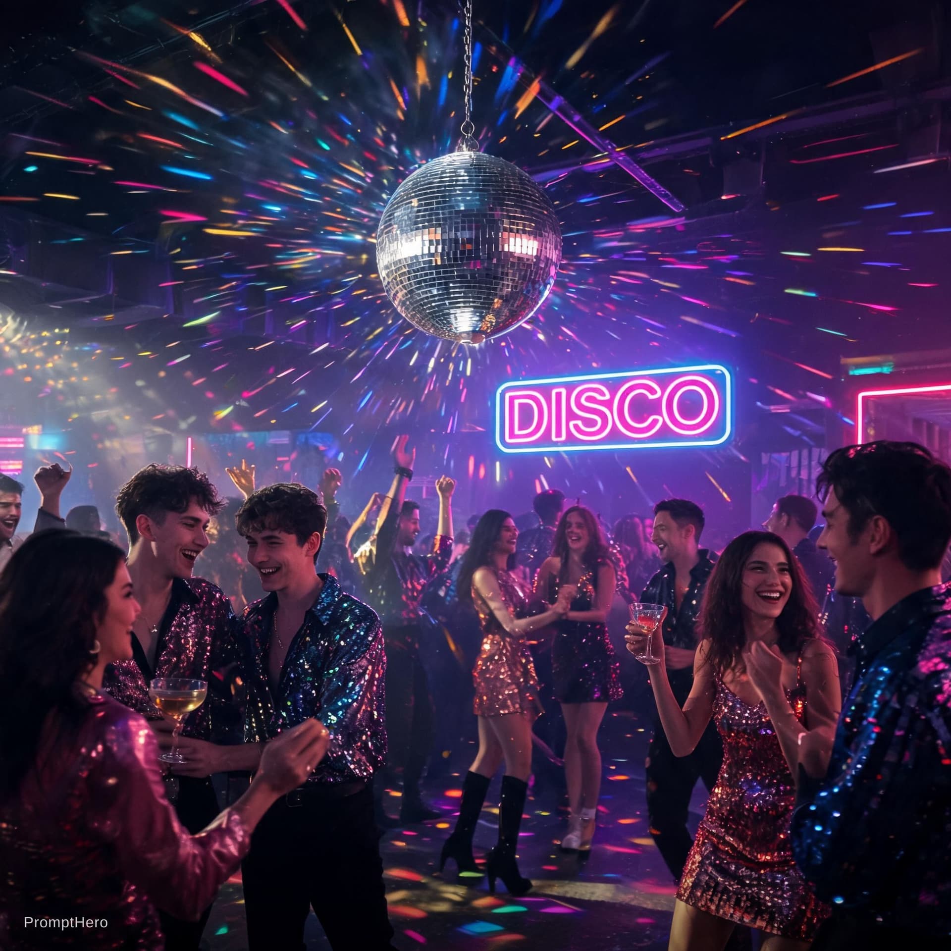 AI generated: Having fun at disco club