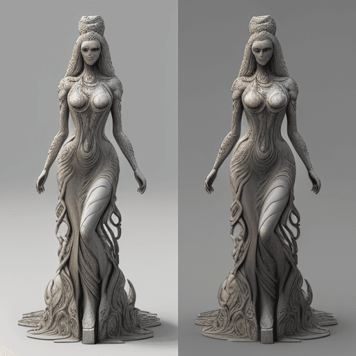 AI generated: she is a gorgeous woman-like being created out stone ((she is coming out from the ground), dust danc...