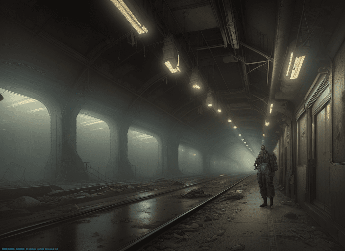 AI generated: painting of a post scenery at metro lowest level, underground, dark, rails, ultra realistic, concept...