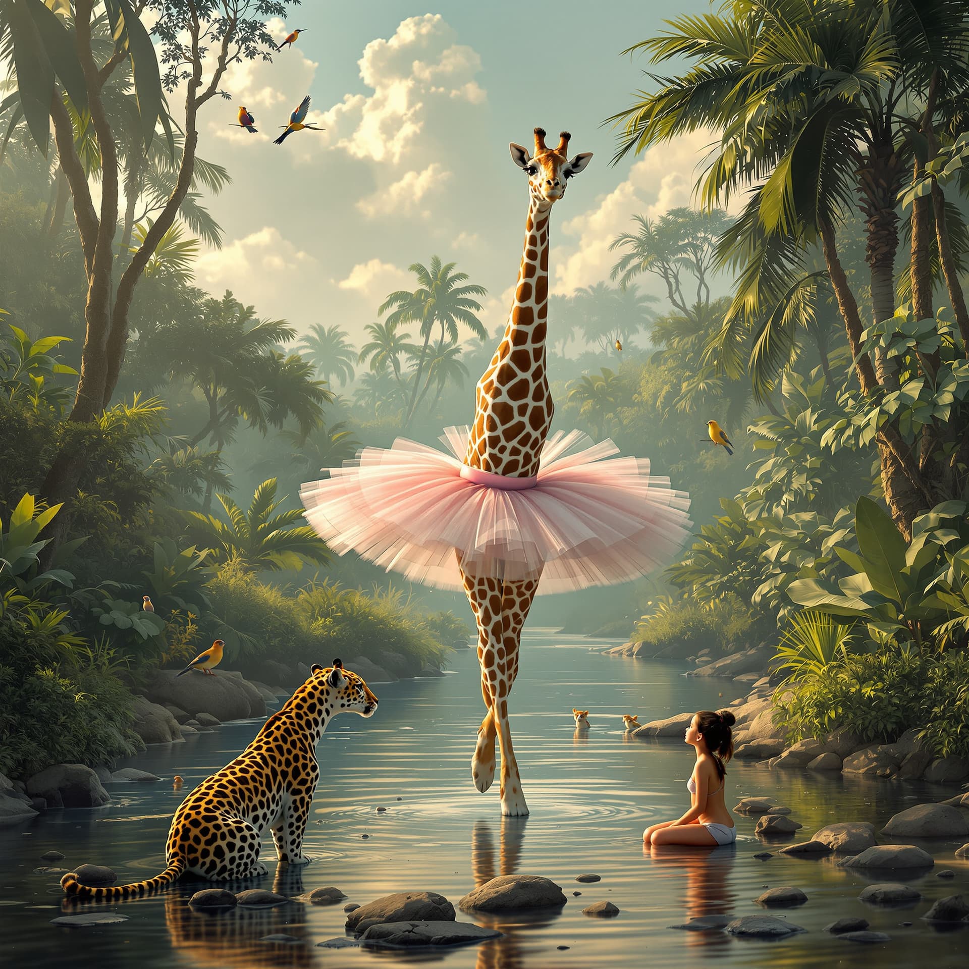 AI generated: ((best quality) ), a giraffe as a (ballerina:1.1) wearing a tutu, perfect eyes, hyper realistic, 8k,...