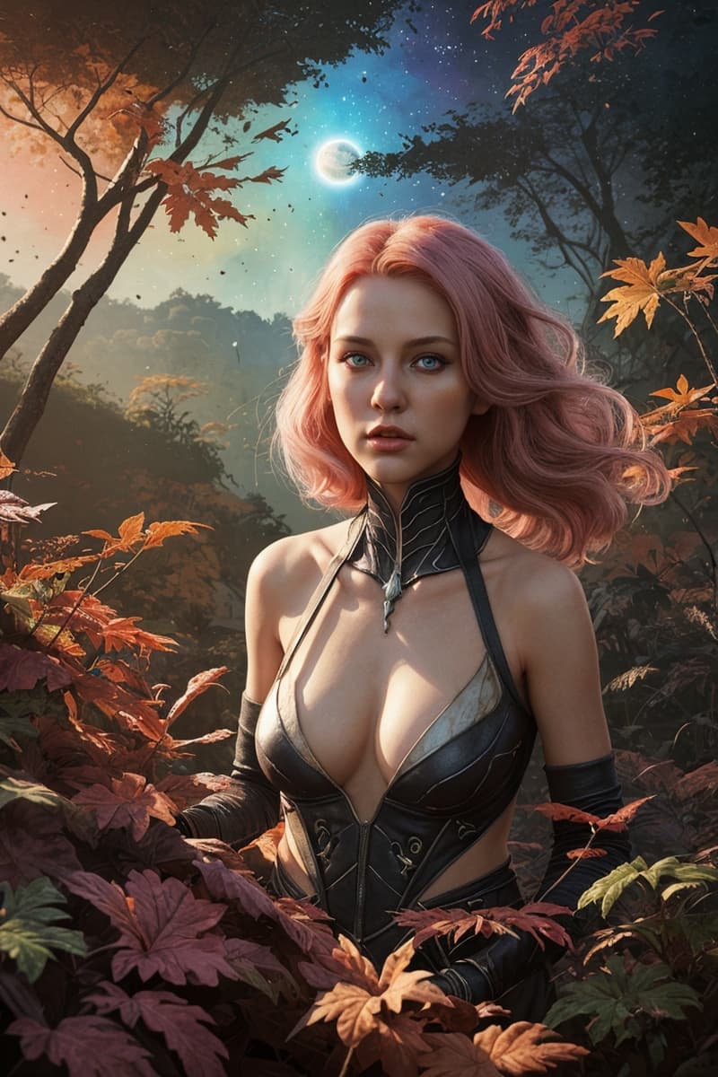 AI generated: In a breathtaking dawn scene, an ethereal being with a cascade of iridescent hair, shimmering in all...