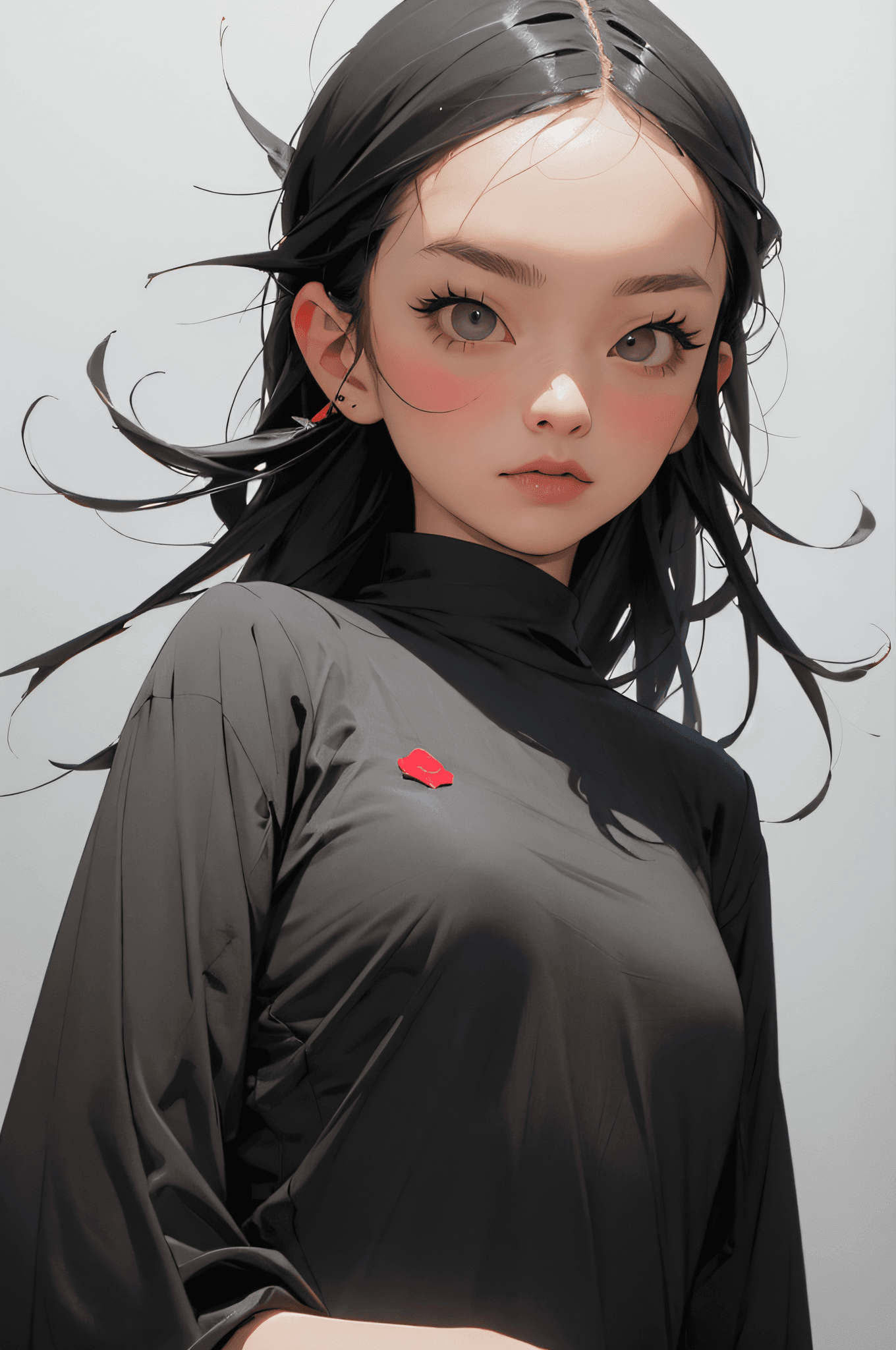 AI generated: masterpiece, best quality, 1girl,simple background, grey background, (kbxll:0.6)
