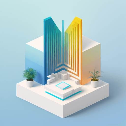 AI generated: clean gradient knolling 3D illustration design for small ad agency office, colored gradient blue whi...