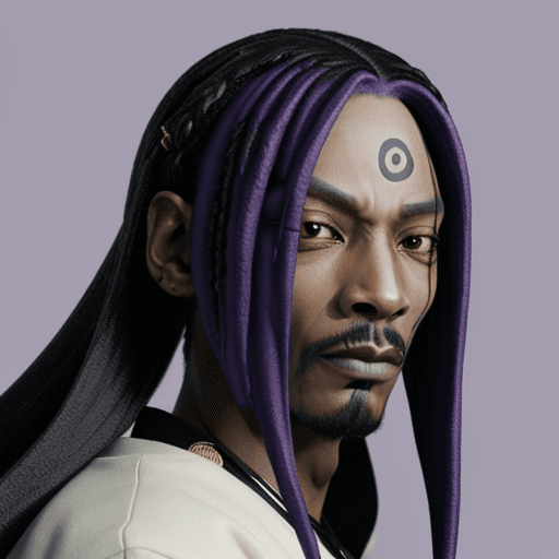 AI generated: orochimaru from naruto with the face of snoop dogg. purple background