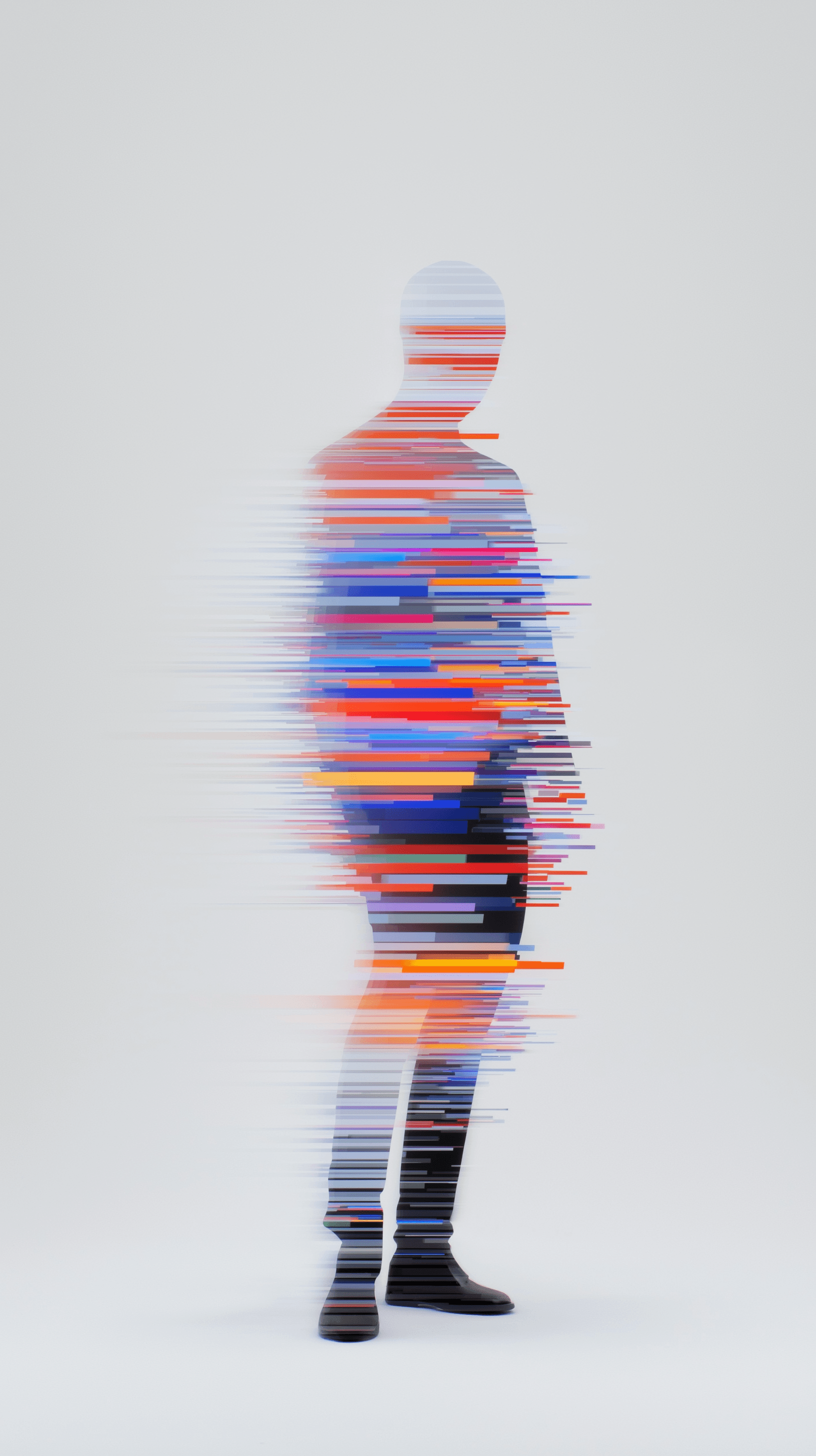 AI generated: glitch art with linear distortion, horizontal scan lines and digital interference, vertical portrait...