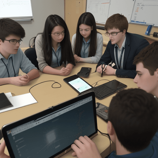 AI generated: Create a high resolution photo of a bunch of students and engineers collaborating around a series of...