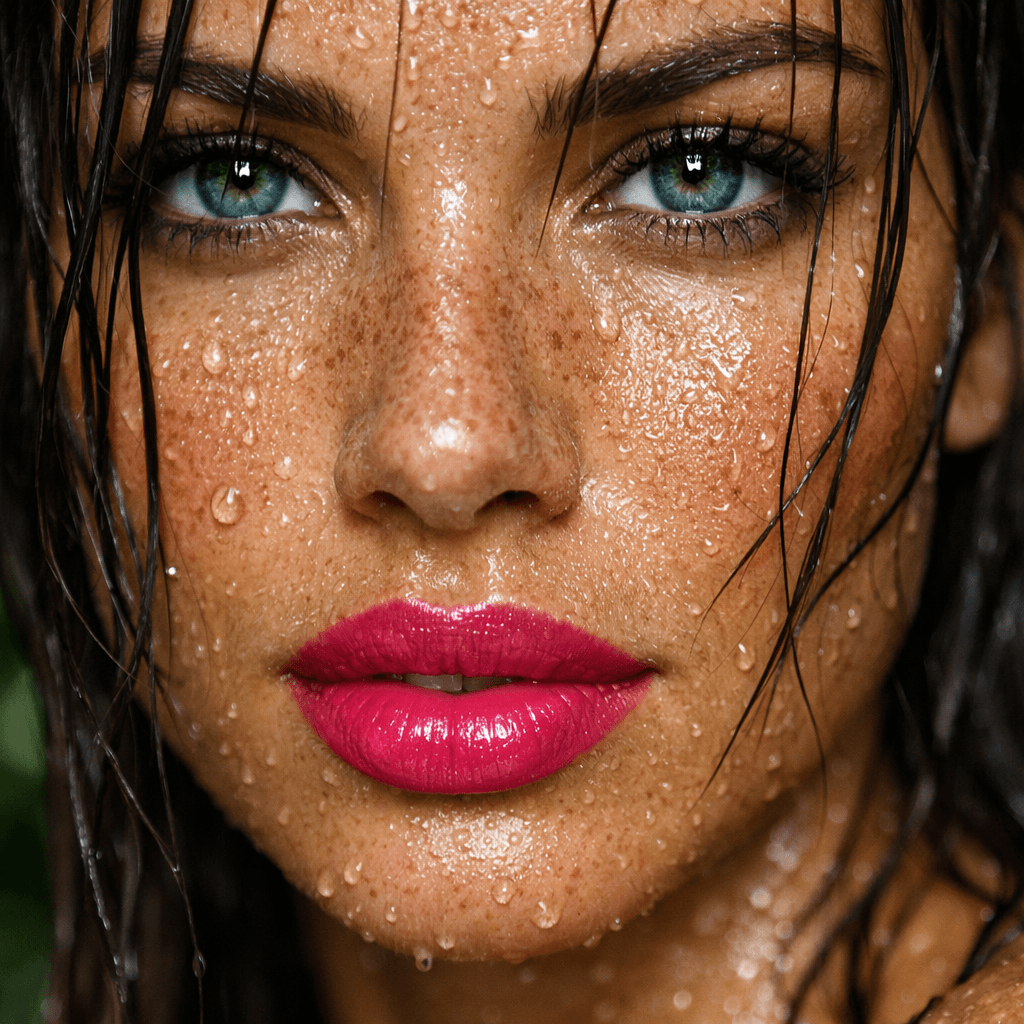 AI generated: {
  "subject": {
    "type": "female model",
    "expression": "pink bold lips",
    "eyes": {
...