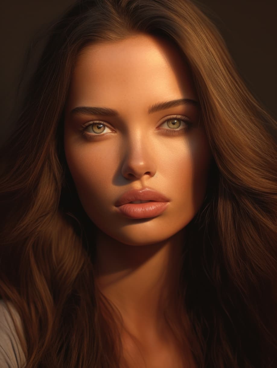 AI generated: a close up of a woman with long hair, by Juan O'Gorman, adriana lima, perfect face , light brown col...