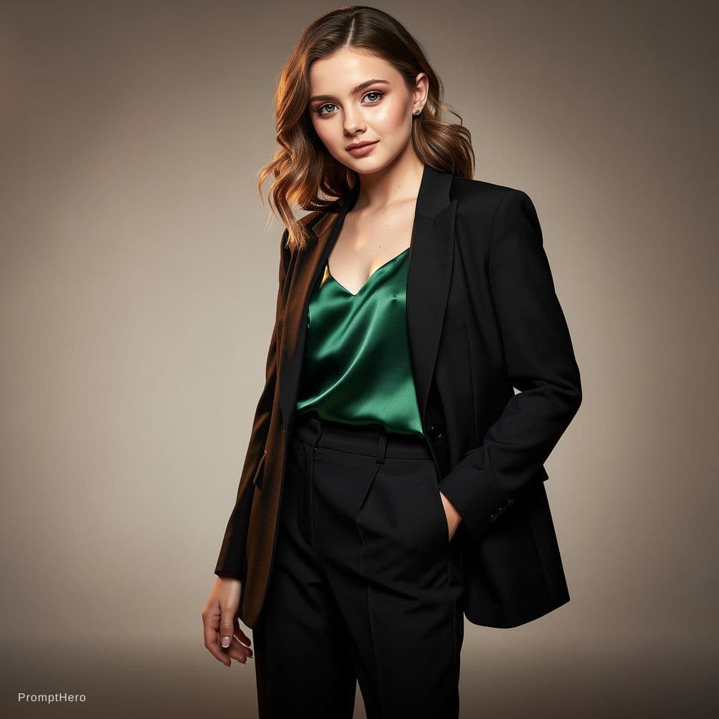 AI generated: Millie Bobbie brown in black and green lingerie