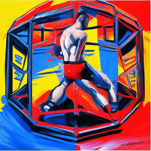 AI generated: Creating an artistic representation of a man inside the octagon of UFC in the style of Stefan Luchia...