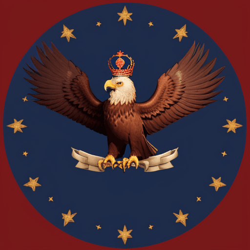 AI generated: small red eagle logo with the crown on its head is centered within a blue circle with a transparent ...