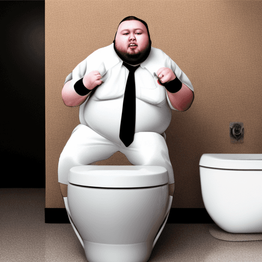 AI generated: fat guy wearing a suit sitting on toilet made by lamborghini, 3d, future
