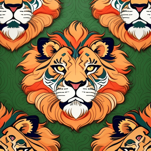 AI generated: cute lion character pattern, vibrant colours, in the style of digital vector art, 6 colours, highly ...