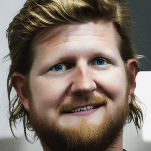 AI generated: Photo of Matt Mullenweg the CEO of Wordpress with a huge mullet haircut, very fat, sweaty armpits,  ...