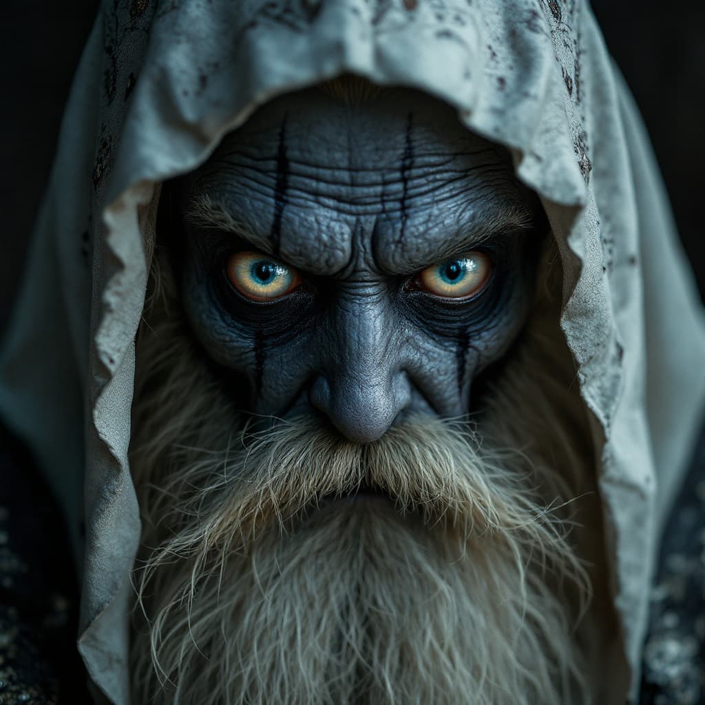 AI generated: hyper-realistic (fabled character tale1:3) from the dark kingdom, with detailed eyes, clothes are in...
