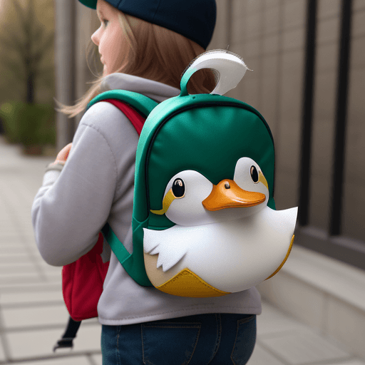 AI generated: The little duck is carrying a backpack