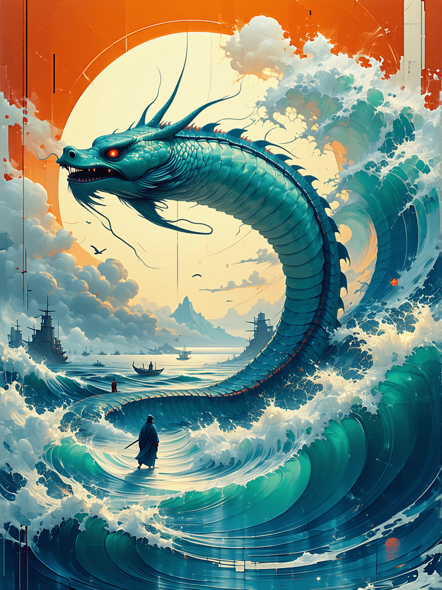 AI generated: I lunged my sword at the smooth throat of a great eel; it changed, I but smote it and held its corps...