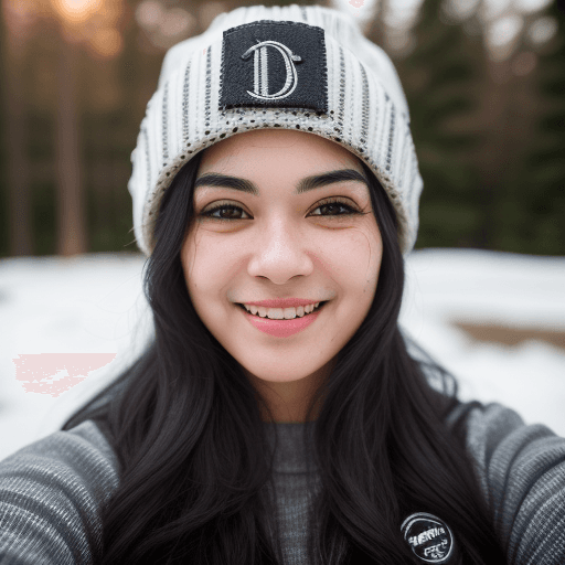 AI generated: Insane realistic selfie portrait of a woman wearing a casual cozy outdoor attire, wavy black hair wi...