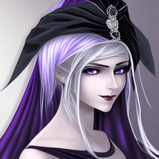AI generated: 
Satella
Tall, silver hair, woman, purple eyes, black dress, black veil on head