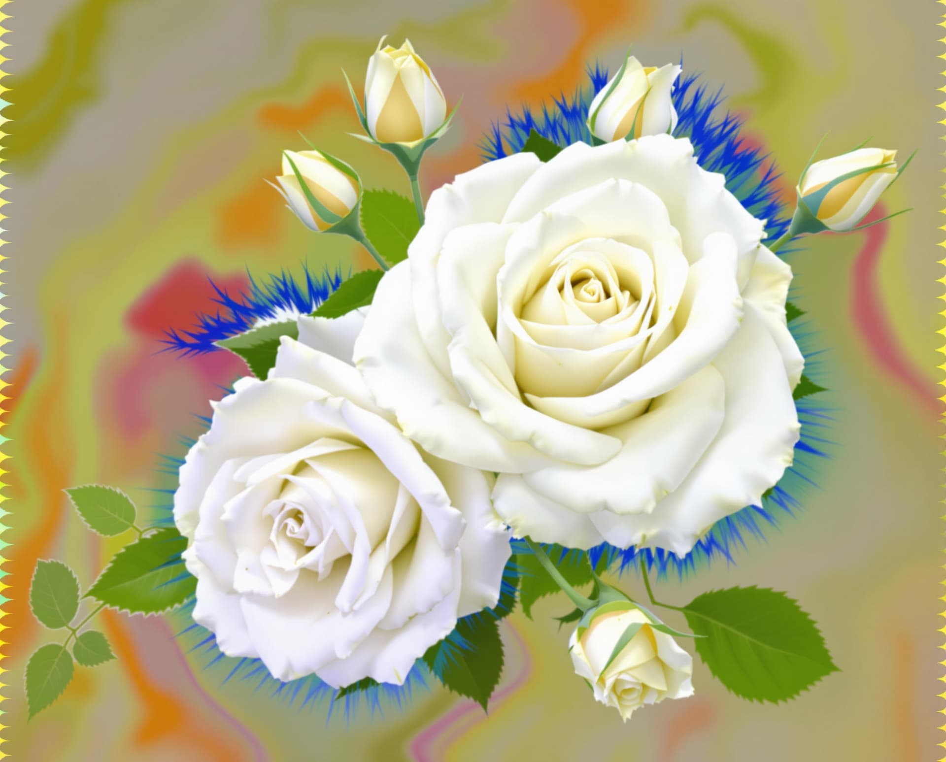 AI generated: Image is a vibrant abstract digital artwork characterized by a predominantly white   roses, featurin...