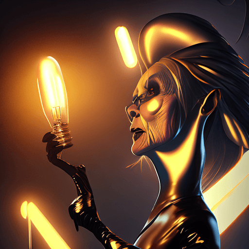 AI generated: a old woman dressed in latex looking at the light, in the style of sandara tang, smooth curves, dark...