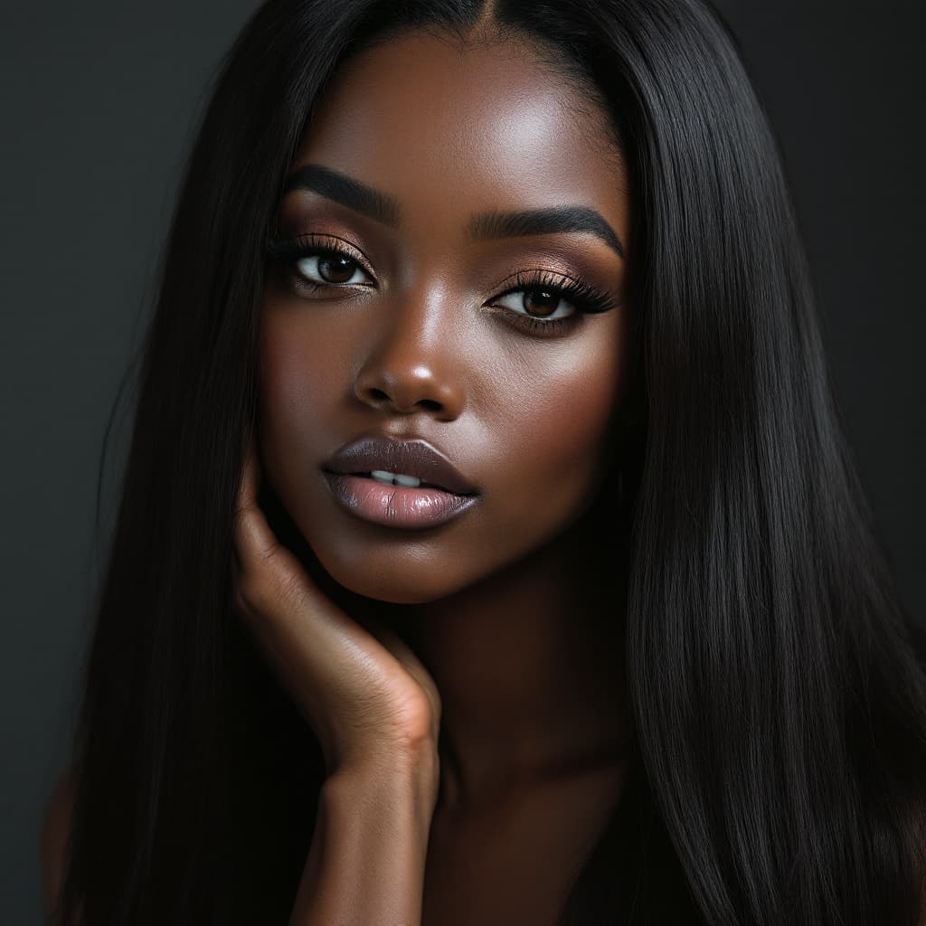 AI generated: ULTRA REALISTIC BLACK FEMALE WITH HAIR EXTENSIONS AD FOR HAIR COMPANY
