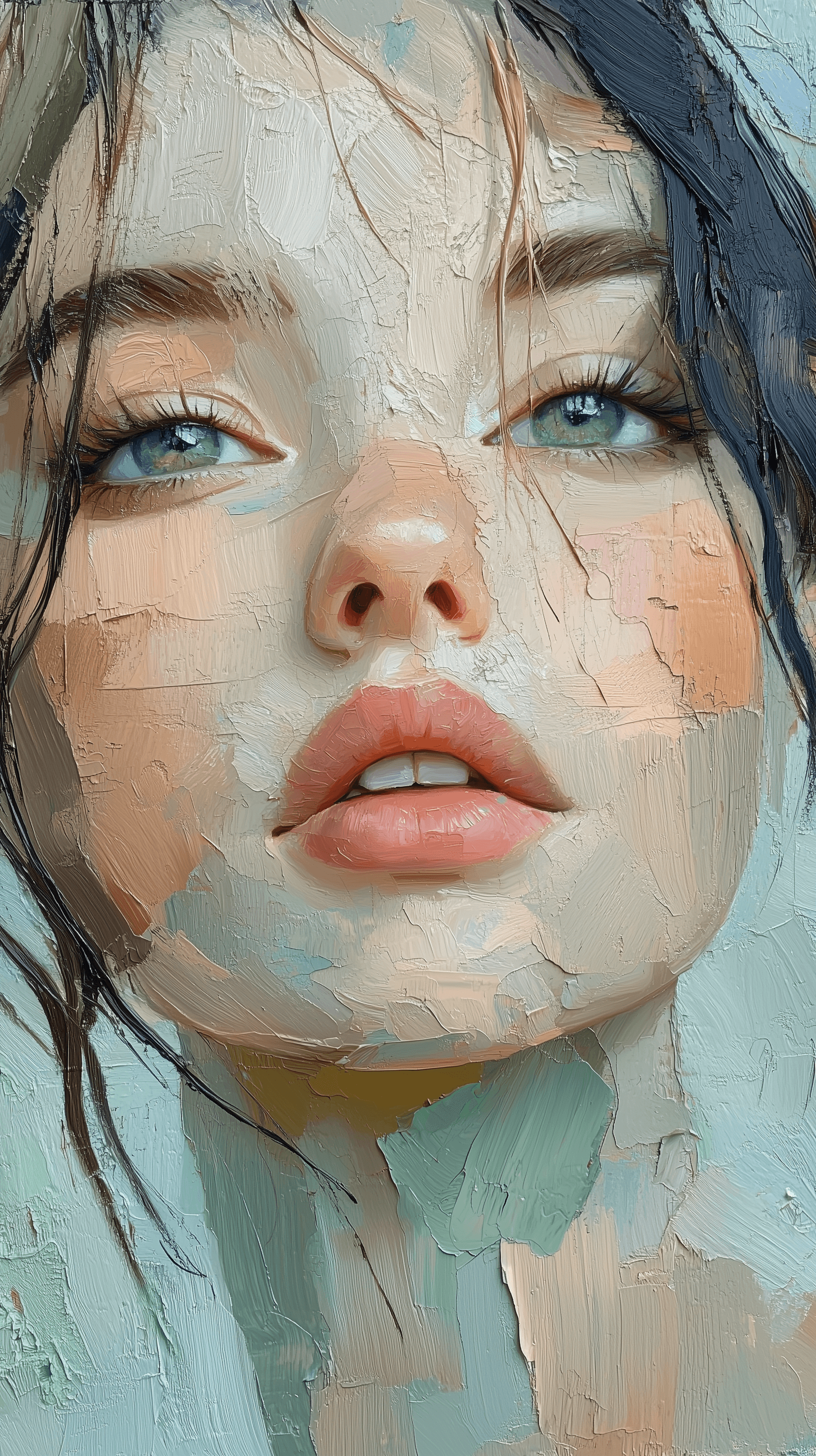 AI generated: portrait of a woman with an emphasis on thick, impasto-style brushstrokes, rich, tactile paint textu...