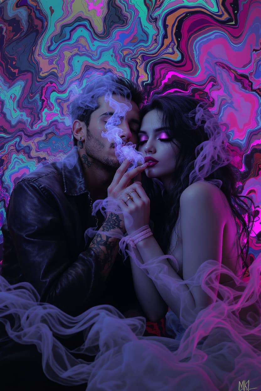 AI generated: create a gorgeously mysterious and cool couple, the guy has black hair, edgy look and a confident vi...