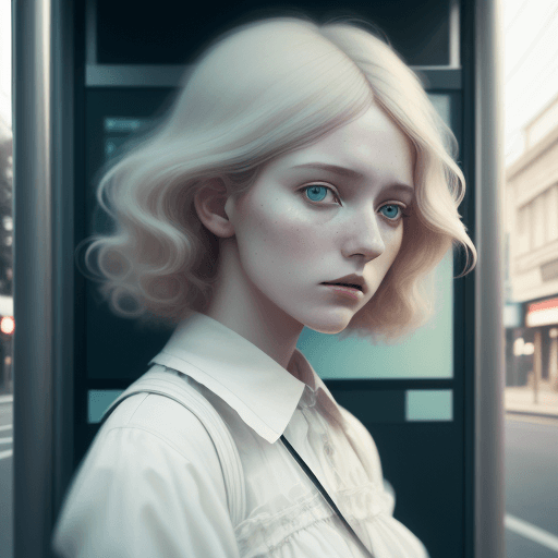 AI generated: a woman without chlote in front of the bus stop, in the style of Oleg Oprisco, video, Jocelyn Hobbie...