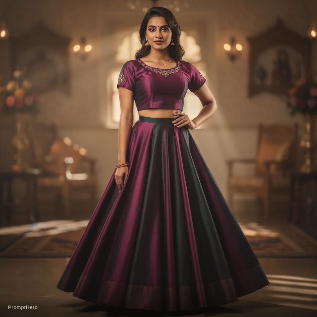 AI generated: Hot indian bhabhi Wearing blouse and petticoat shows deep cleavage 