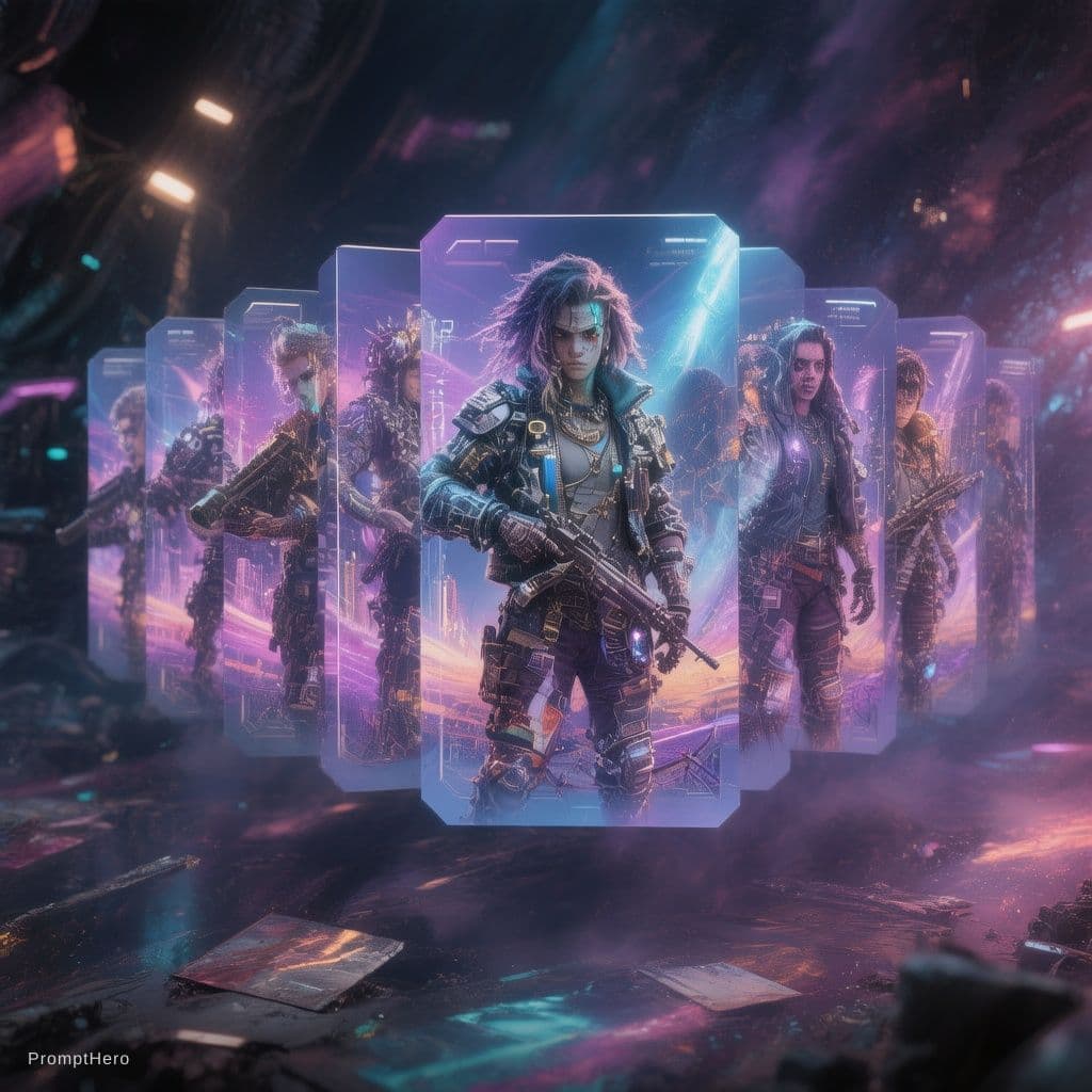 AI generated: 15 cards em series como maior hype na rede solana para transformar em NFT, escala 3:2, resolução 709...