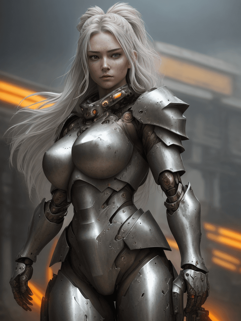 AI generated: a beautiful stunning powerful, female armored figure in a heroic yet worn, battle-hardened pose. She...