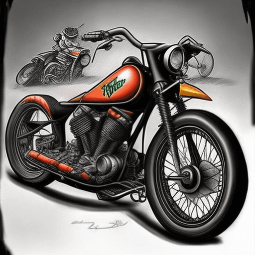 AI generated: an old-school tatoo of a custom motorcycle and a lynx