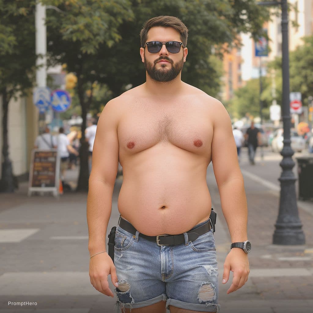 AI generated: Guy with erection in shorts 