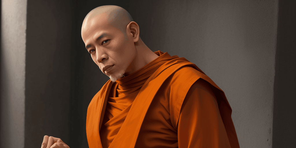 AI generated: Photo of a ultra realistic,monk wearing typical orange monk clothes