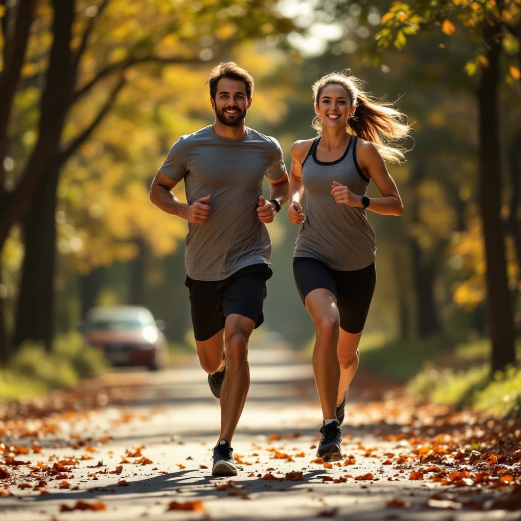 AI generated: Create an image of two professional realistic runners man and woman that runs it is easy for them