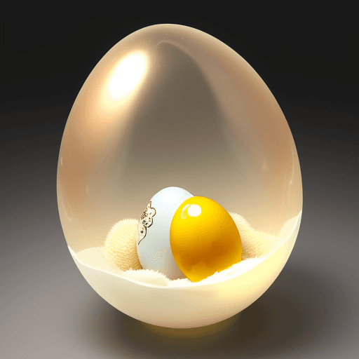 AI generated: big translucent egg with stains. Inside it is visible to see a chick which is also laying another tr...