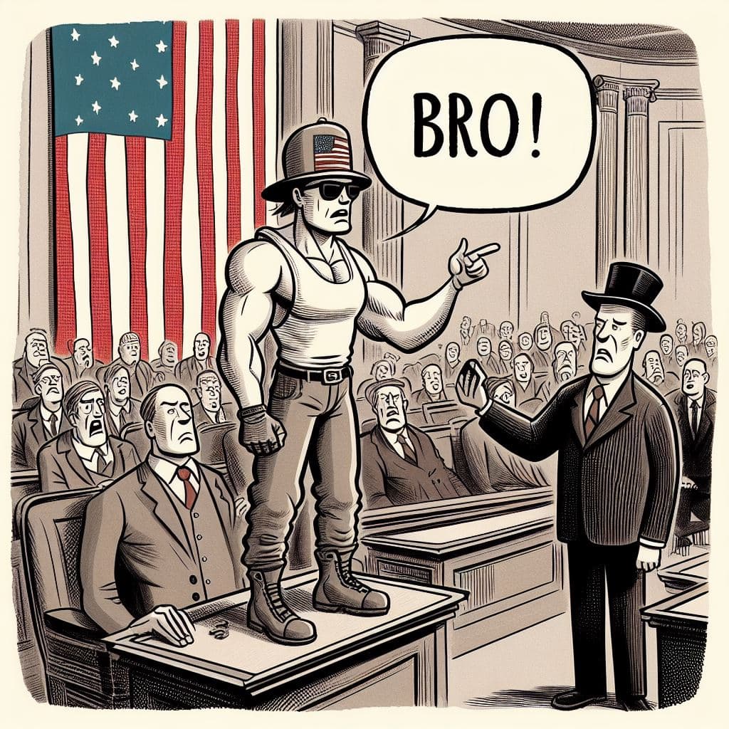 AI generated: A New Yorker cartoon that illustrates the term "bro!"