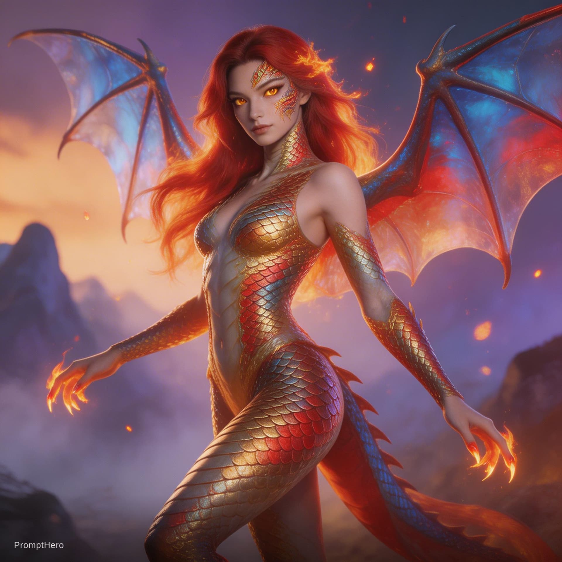 AI generated: A powerful and man perfectly integrated with the essence of the dragon, Imaginative and visually str...
