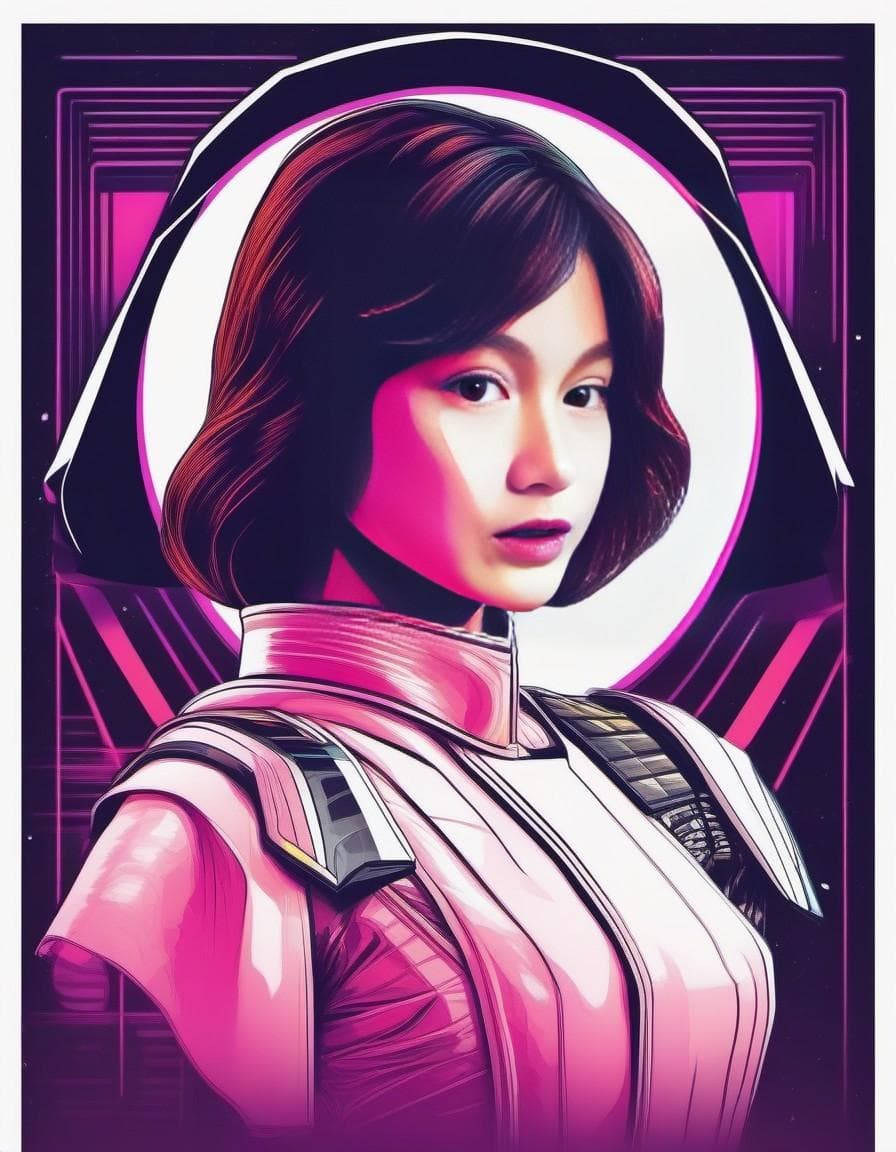 AI generated: Design a vector logo for a t-shirt with a synthwave theme featuring Darth Vader. Use vibrant colors ...