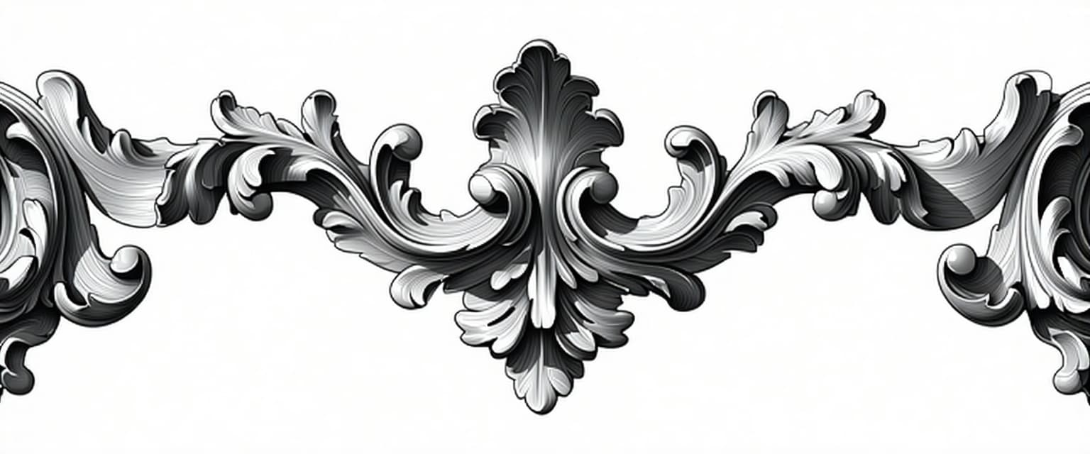 AI generated: ornate rococo baroque line divider, symmetrical horizontal flourish, acanthus leaves, curling vines,...