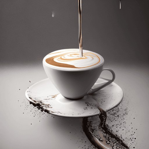 AI generated: The image captures a splash of coffee and cream inside a cup.. The suspended droplets and the smooth...
