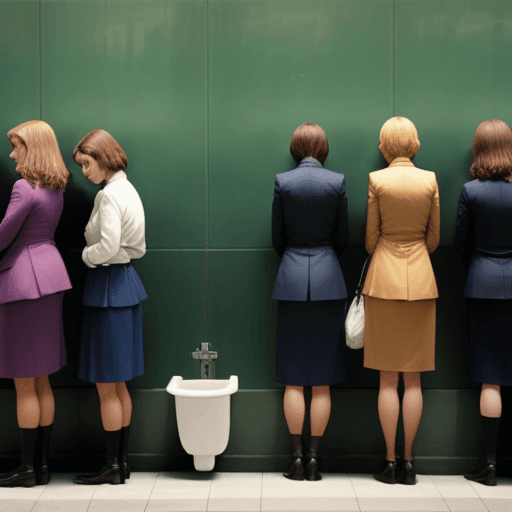 AI generated:  women lined up for the women's urinal