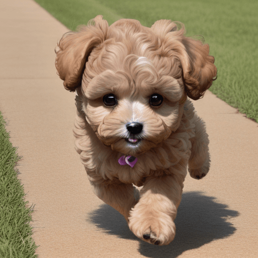AI generated: the dog maltipoo, 1 year age, happy, running, light brown